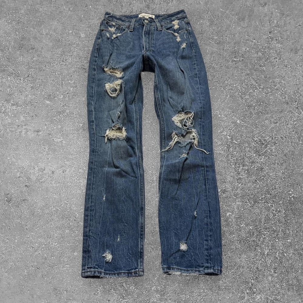 Abercrombie & Fitch Curve Love High Rise Mom Jeans Blue Distressed Size 0R 25